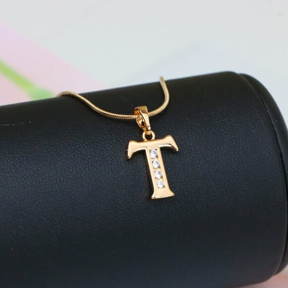 "Rose Gold Initial T Pendant with Crystals – Elegant Brass Jewelry, XPPT1369 - Picture 13 of 13